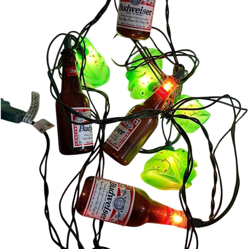 Vintage Budweiser Bottles and Bullfrogs Specialty String Lights 90s Superbowl
